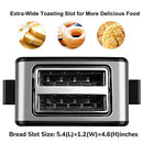 ToBox Slice Toasters with 2 Extra-Wide Slots Warming Rack, Defrost, Reheat and Cancel Buttons - Brushed Stainless Steel, silver