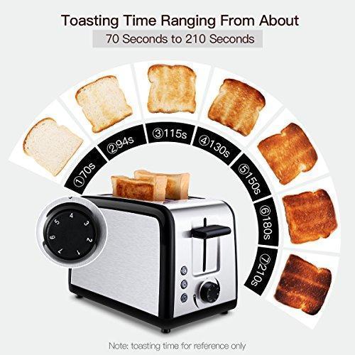 ToBox Slice Toasters with 2 Extra-Wide Slots Warming Rack, Defrost, Reheat and Cancel Buttons - Brushed Stainless Steel, silver