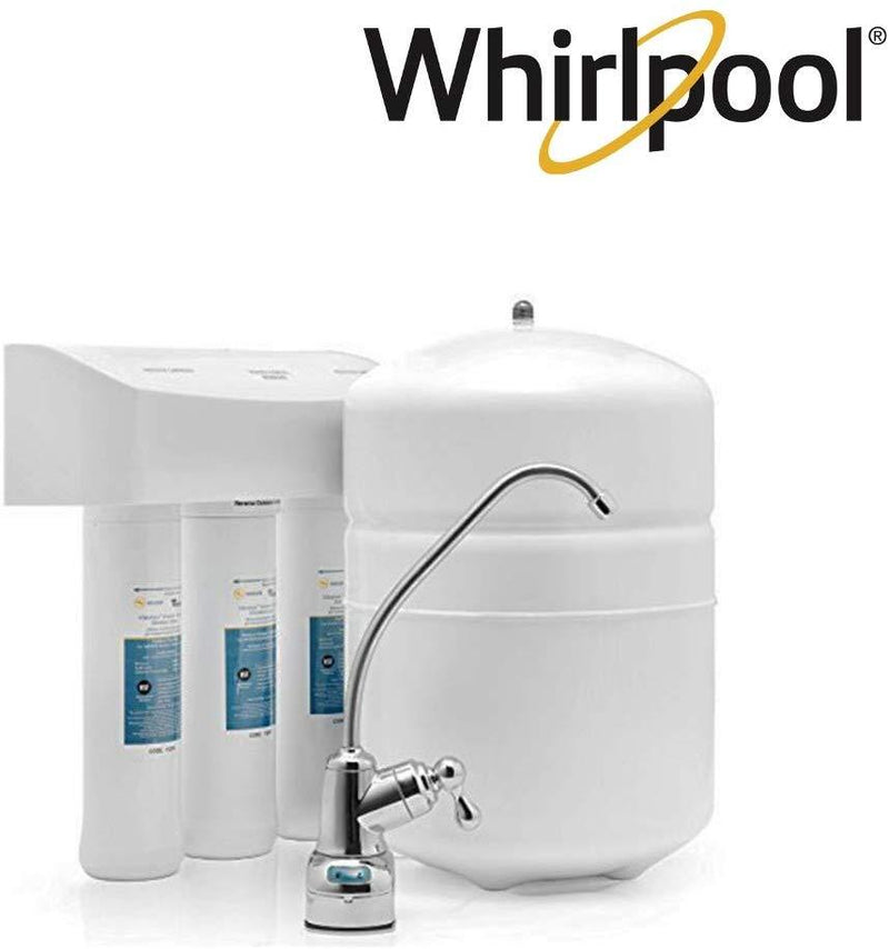 Whirlpool WHER25 Reverse Osmosis (RO) Filtration System With Chrome Faucet | Extra Long Life | Easy To Replace UltraEase Filter Cartridges, White