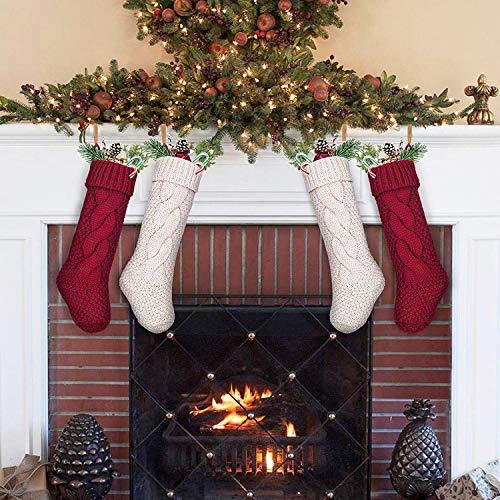 LimBridge Christmas Stockings, 4 Pack 18 inches Large Size Cable Knit Knitted Xmas Rustic Personalized Stocking Decorations for Family Holiday Season Decor, Cream or Burgundy