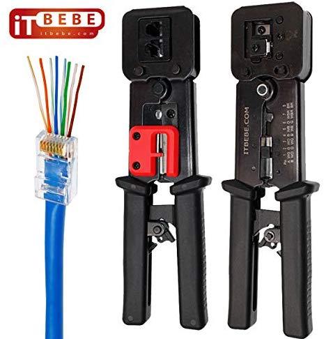 ITBEBE RJ45 Crimping Tool Made of Hardened Steel with Wire Cutter Stripping Blades and Textured Grips (RJ45 CRIMPER TURQUOISE-B)