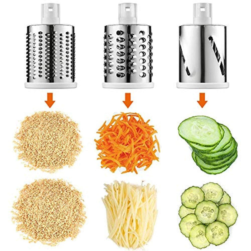 Cheese Grater Rotary Handheld Vegetable Slicer Rotary Drum Grater 3-Blades Manual Vegetable Mandoline Chopper with Suction Cup Feet Vegetable Fruit Cheese Shredder Stainless Steel by SUPERKIT