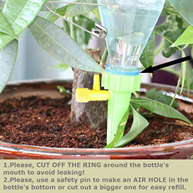 Adjustable Self Watering Spikes.Indoor Outdoor Plastic Bottle Garden Plants Drip Irrigation Spike System. Works as Watering Bulbs or Globes Stakes with Screw Valve