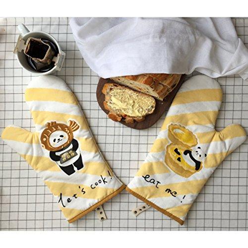 GREVY Oven Mitts Anti-Heat Kitchen Gloves 12" Panda Bear Design Set of 2 (Pure Cotton Twill)