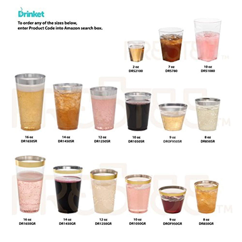 DRINKET Gold Plastic Cups 14 oz Clear Plastic Cups / Tumblers Fancy Plastic Wedding Cups With Gold Rim 50 Ct Disposable For Party Holiday and Occasions SUPER VALUE PACK