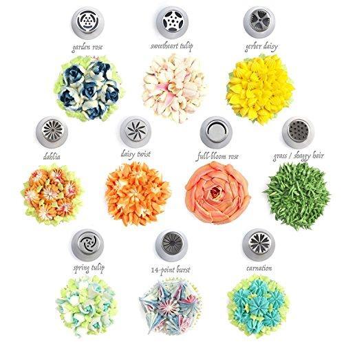 Russian Piping Tips Cake Decorating Supplies Cakes of Eden Kit Flower Frosting tips Set 12 Icing Nozzles 2 Couplers 2 Leaf Tips 1 Silicone Bag 10 Pastry Baking Bags