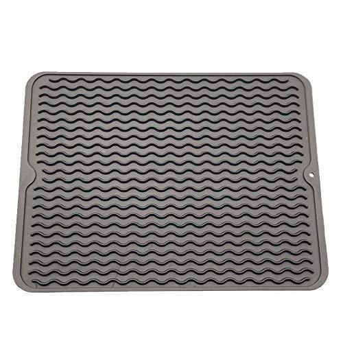 Silicone Dish Drying Mat, 16 x 12 inch Durable Kitchen Drainer Pad with Heat Resistant Trivet,Large Dish Washer Safe