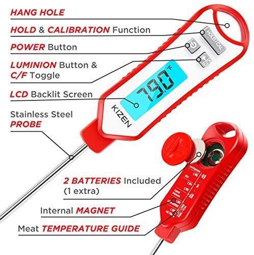 Kizen IP109 Waterproof Meat Thermometer with Long Probe Digital Instant Read Food Thermometer