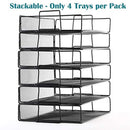 4 Tier Stackable Paper Tray - Metal Mesh Office File Organizer for Desk Printer Letter Teacher Paper Black Color by DeElf
