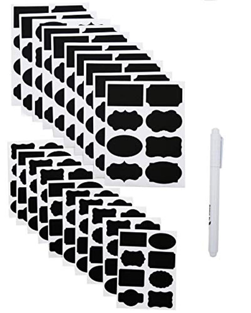 160 PCS Chalkboard Labels, Sackorange Pantry Stickers for JARS,Mason, Spice, Glass and Canisters, Large Reusable Waterproof Blackboard Vinyl Set, Dishwasher Safe with White Chalk Marker