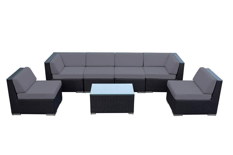 Ohana 7-Piece Outdoor Patio Furniture Sectional Conversation Set, Black Wicker with Gray Cushions - No Assembly with Free Patio Cover