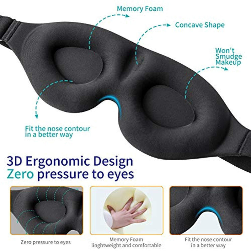 3D Sleep Mask, New Arrival Sleeping Eye Mask for Women Men, Luxury Night Blindfold Contoured, Light Blocking Eye Cover with Earplug Carry Pouch, Eye Shade with Adjustable Strap for Travel Nap, Black by ZGGCD