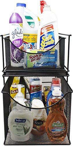 Sorbus Cabinet Organizer Drawer with Cover—Mesh Storage Organizer w/ Pull Out Drawers—Stackable, Ideal for Countertop, Cabinet, Pantry, Under the Sink, Desktop and More (Silver Bottom Drawer)