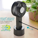 OPOLAR Battery Operated Handheld Personal Fan with Base, 10W Quick Charge Small Portable Fan with 5000mAh Battery, 5-18H Work Time, Strong Airflow,3 Speed Quiet Fan for Tropical Countries Travel