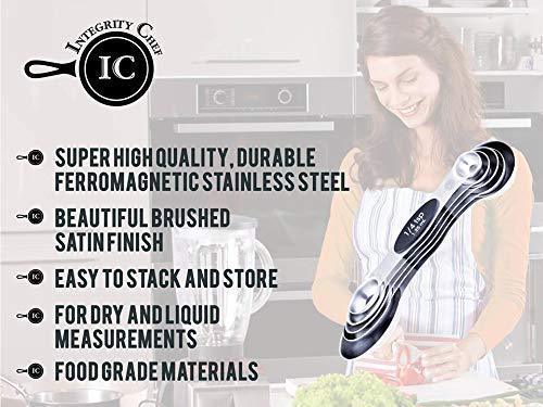 PREMIUM Stackable Magnetic Measuring Spoons Set by Integrity Chef - Metal Measuring Spoons Set, Teaspoon Tablespoon Measuring Spoon Set, Measuring Spoons Stainless Steel Measuring Spoons, SAVE A LIFE!