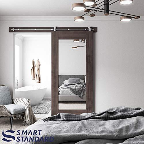 SMARTSTANDARD 8FT Top Mount Heavy Duty Sliding Barn Door Hardware Kit, Single Rail, Stainless Steel, Smoothly and Quietly, Simple and Easy to Install, Fit 42"-48" Wide DoorPanel (T Shape Hanger)