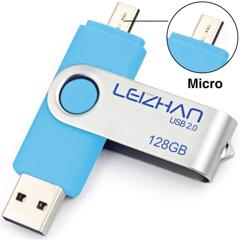 LEIZHAN OTG 32GB USB Flash Drive USB 2.0 Micro USB Pen Drive Memory Stick u Disk (Blue)