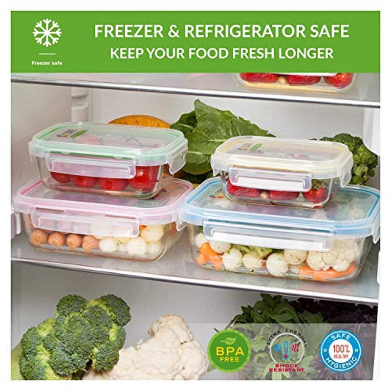 Glass Food Storage Containers with Lids - 6 Pack, 2 Sizes (35 Oz, 12 Oz) - Meal Prep Lunch Boxes - Microwave, Fridge, Freezer, Dishwasher, Oven Safe - BPA-free - Easy Snap, Airtight and Leakproof Lid by 5 STARS UNITED