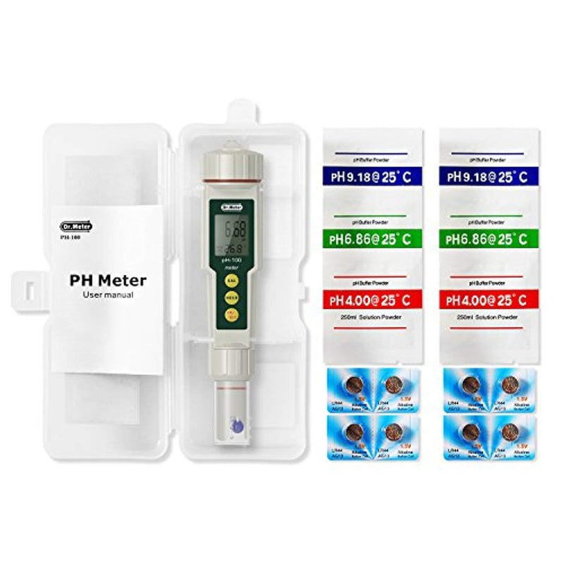 Dr.meter PH100-V 0.01 Resolution High Accuracy Pocket Size pH Meter with ATC, 0-14pH Measurement Range