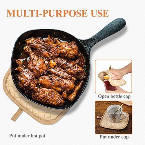 KeShi Kitchen Oven Mitts Set, Oven Mitts and Pot Holders, Heat Resistant with Quilted Cotton Lining, Non-Slip Surface 4 Pieces for Cooking, Baking, Grilling, Barbecue (Gray)