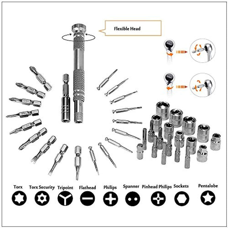 Wrench Screwdriver Set, JVMAC Ratchet Tool Set Metric Socket Sets with Micro ScrewDriver Bits for iPad, iPhone, PC, Watch, Samsung and Other Smartphone Tablet Computer Electronic Devices (41 IN 1)