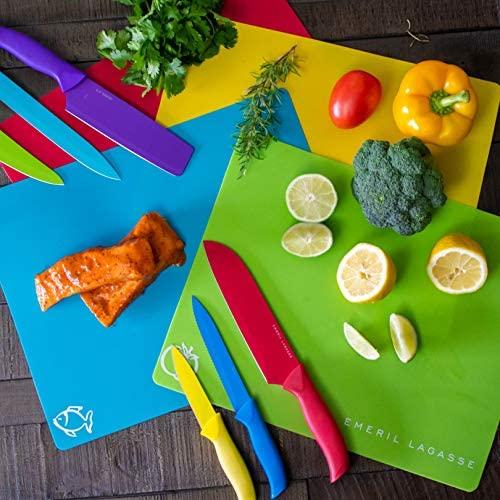 Emeril Lagasse Everyday 4-Piece Multi Colored Nonstick Cutting Board Mats | Crosshatched Grip Back