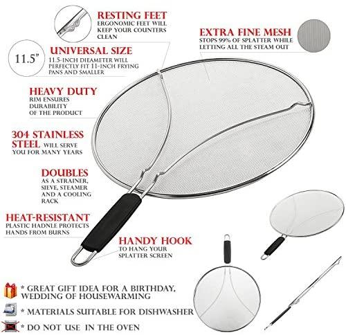 Grease Splatter Screen for Frying Pan 13" - Stops 99% of Hot Oil Splash - Protects Skin from Burns - Splatter Guard for Cooking - Iron Skillet Lid Keeps Kitchen Clean by Veracity & Verve