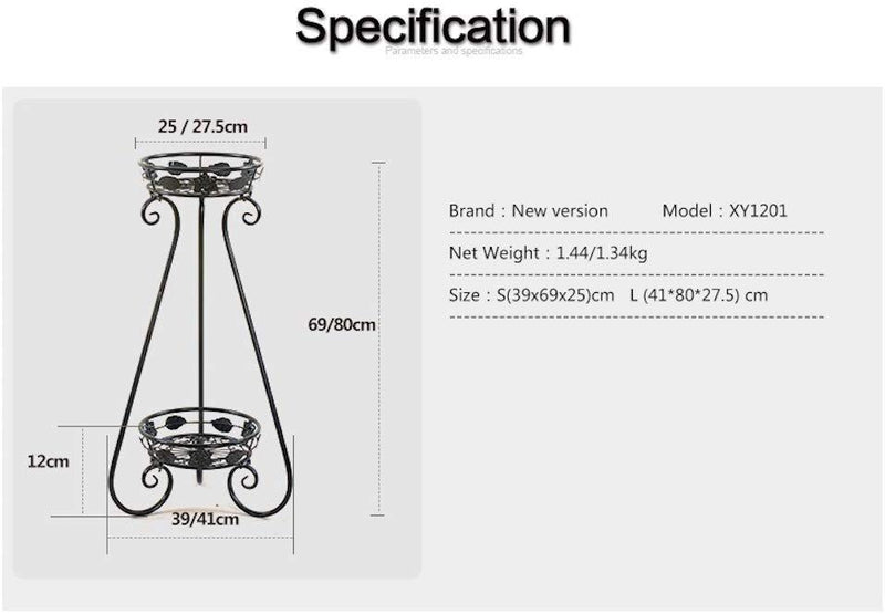 ZGXY Classic Metal 2 Tiers Plant Stand Tall Plant Stand Iron Art Flower Pot Holder Rack Planter Supports Garden & Home