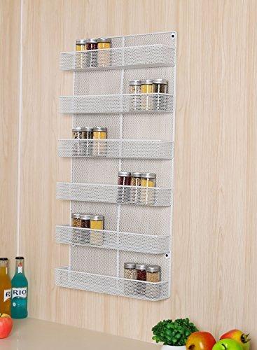 TQVAI 5 Tier Wall Mount Spice Rack Organizer Kitchen Spice Storage Shelf - Made of Sturdy Punching Net, White