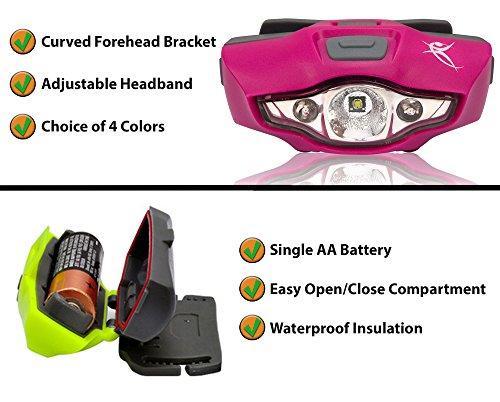 LED Headlamp Flashlight - 4 White and 2 Red LED Head Lamp Modes - Only 1 Battery, Lightweight, IPX6 Waterproof - THE Headlight Flashlight for Running, Camping, Hiking, DIY Projects - Adults and Kids