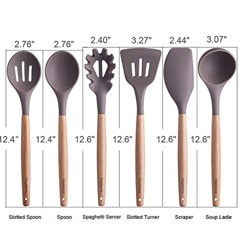 Silicone Cooking Utensils, 6 Pieces Nonstick Kitchen Tool Set BPA Free with Natural Acacia Hard Wood Handle by Maphyton