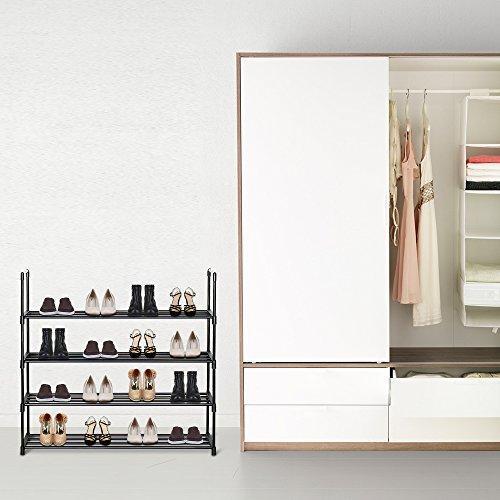 HOME BI 4 Tier Shoe Rack, 20 Pairs Shoes Organizer Closet for Home & Office, Anti-Rust,Easy to Assemble, No Tools Required,35.6”W x 12.0” D x 33.27”H, Black