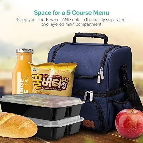 Large Lunch Box for Men, Insulated Adult Lunch Bag, Sable Reusable Waterproof Cooler Tote Bag for Meal Prep with 2 Main Spacious Compartments