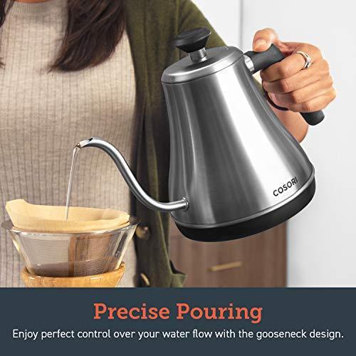 COSORI Electric Gooseneck Kettle with 5 Variable Presets, Pour Over Coffee Kettle & Tea Kettle, 100% Stainless Steel Inner Lid & Bottom, 1200 Watt Quick Heating, 0.8L, Matte Black