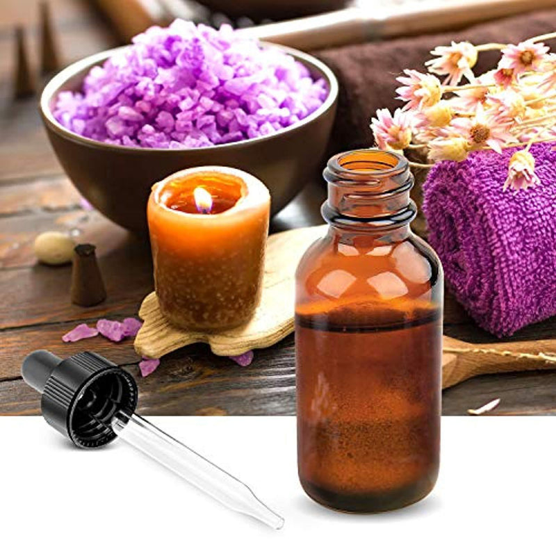 Nelipo 1oz Amber Glass Bottles for Essential Oils with Glass Eye Dropper - Pack of 6