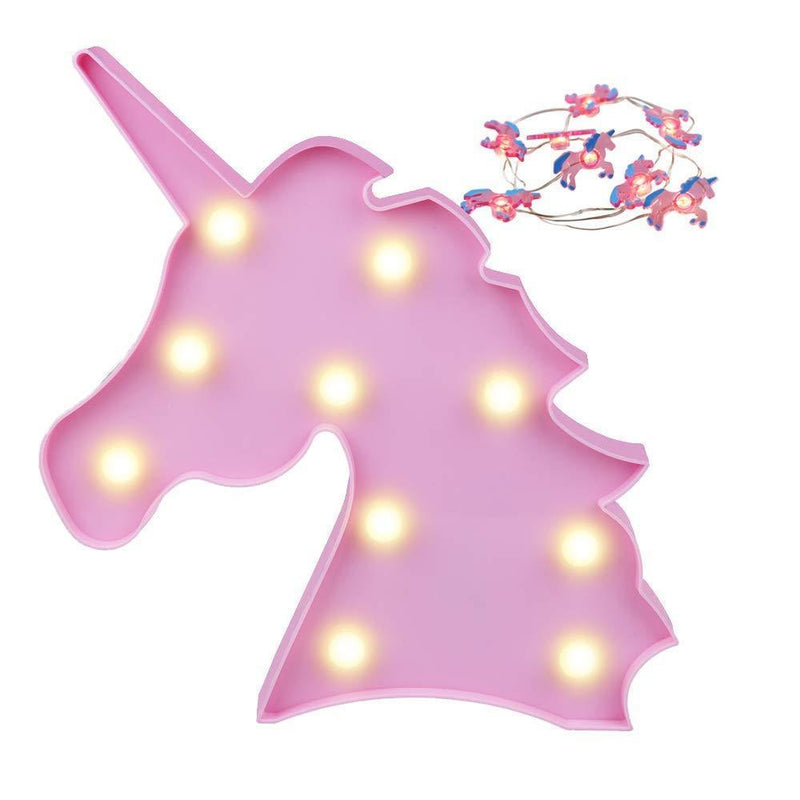 Pooqla LED Night Light Lamp Kids Marquee Letter Lights Unicorn Shape Signs Light Up Christmas Party Wall Decoration Battery Operated (Pink)