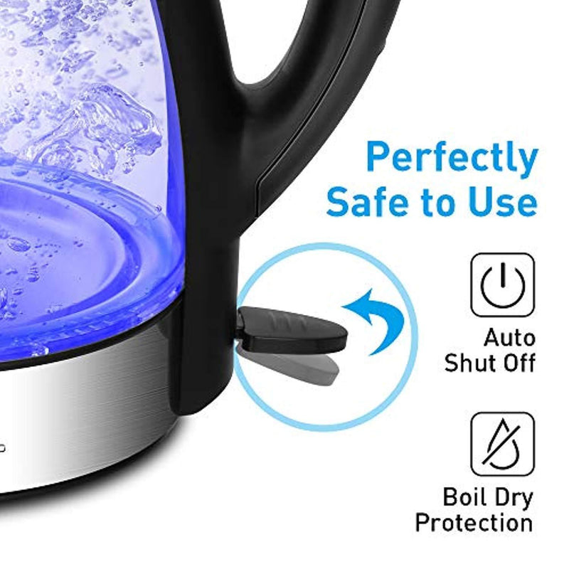 Electric Kettle - Water Kettle Electric Tea Kettle, 57Oz, 1.8 QT Fast Heating Glass Electric Kettle with Blue Led, Borosilicate Glass, Boil Dry Protection & Automatic Shutoff