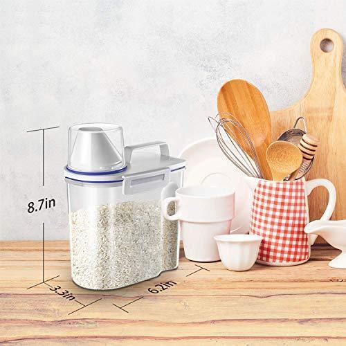 Mini Dry Food Storage Container - Rice Container with Pour Spout + Cup - Handy Dry Food Keeper for Sugar Beans Grain Candy 1.5L Blue