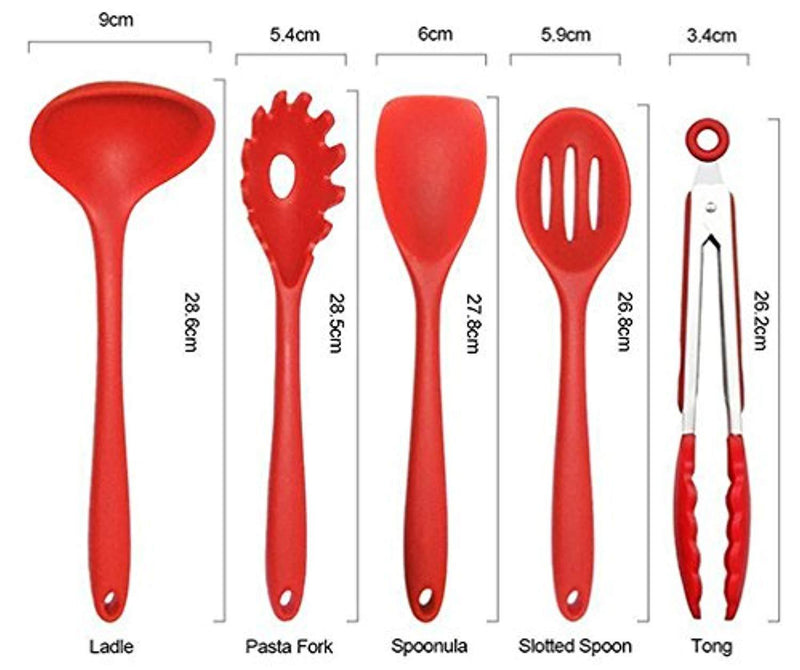 Silicone Heat Resistant Kitchen Cooking Utensil 10 Piece Cooking Set Non-Stick Kitchen Tools (Red)