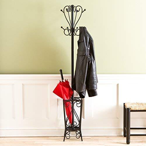 Southern Enterprises Metal Scrolled Coat Rack and Umbrella Stand 69"Tall in Black Finish