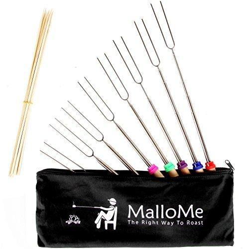 MalloMe Marshmallow Roasting Sticks Set of 10 Telescoping Rotating Smores Skewers & Hot Dog Fork 32 Inch Kids Camping Campfire Fire Pit Accessories | Free Pouch, 10 Bamboo & Marshmallow Sticks Ebook