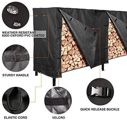 RedSwing Firewood Rack Cover 8 Ft, Log Rack Cover, Heavy Duty and Water Resistant 600D Oxford Firewood Cover, All Weather Protection, Black