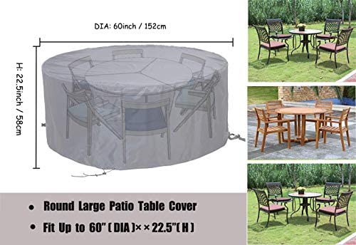 FLYMEI Patio Furniture Cover, Waterproof Outdoor Table Cover 600D Oxford Heavy Duty Fit Large Size Round Table Set Grey (Round 60"(Dia)×22.5"(H))