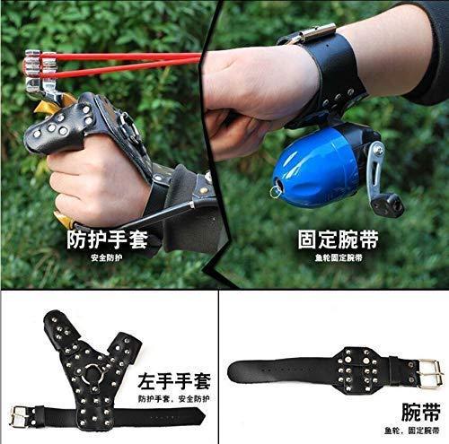 Obert Fishing Reel Slingshot Catapult with Hunting Fish Fishing Broadheads Wristband with Rubber Bands with Slingshot Bag