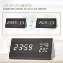 Digital Alarm Clock for Bedroom, 3 Alarm Settings Clock with Wooden LED Displays Time Brightness Adjustable, Dual Power Supply, Temperature and Humidity Detect, Ideal Gift for Friends