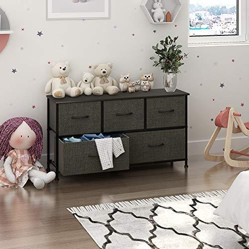 Dresser with 5 Drawers, Extra Wide Dresser Storage Tower, Storage Organizer Unit for Bedroom, Hallway, Entryway, Closets