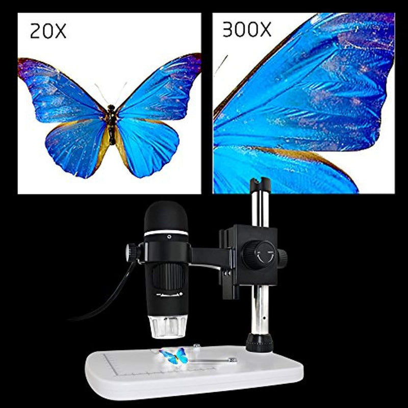 MAOZUA 5MP USB Microscope 20x-300x Magnifier Video Microscope with Professional Base Stand Support Windows XP Vista Win7 Win8 Win10 Mac