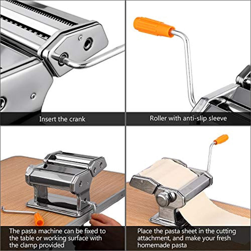 Sailnovo Pasta Maker Machine,Hand Crank Noodle Cutter Stainless Steel Manual Noodles Roller for Fresh Spaghetti Fettuccine Lasagna Tagliatelle