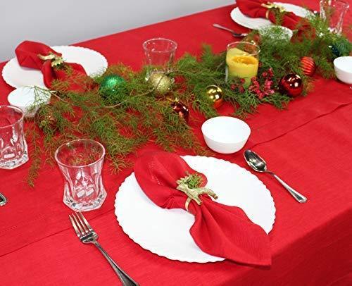 Cotton Craft 100% Linen Christmas Red Table Cloth -Size 60x120 Red Hand Crafted and Hand Stitched Table Cloth with Hemstitch detailing.