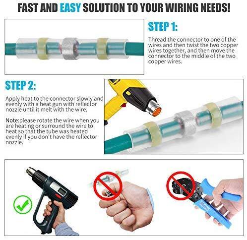 Kuject 120PCS Solder Seal Wire Connectors, Self-Solder Heat Shrink Butt Connector Waterproof Insulated Electrical Butt Splice Wire Terminals for Marine Automotive Aircraft Boat Truck Stereo Wire Joint